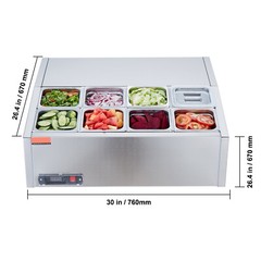 VEVOR 27.5″ Countertop Refrigerated Condiment Salad Pizza Prep Station 140 W ETL