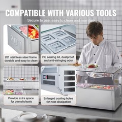 Uimoso Countertop Refrigerated Salad and Pizza Prep Station with Glass Guard