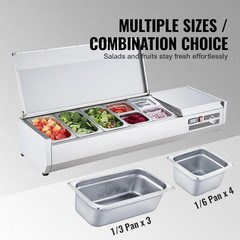 Commercial Desktop Condiment Cooler Stainless Steel Prep Station 140W Compressor