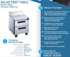 NEW 2 Drawer 29″ Refrigerated Mega Top Prep Table NSF Dukers DSP29-12M-D2 #4038