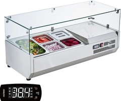 🔥38” Commercial Refrigerated Condiment Prep Station with Glass Guard, 130W Coun