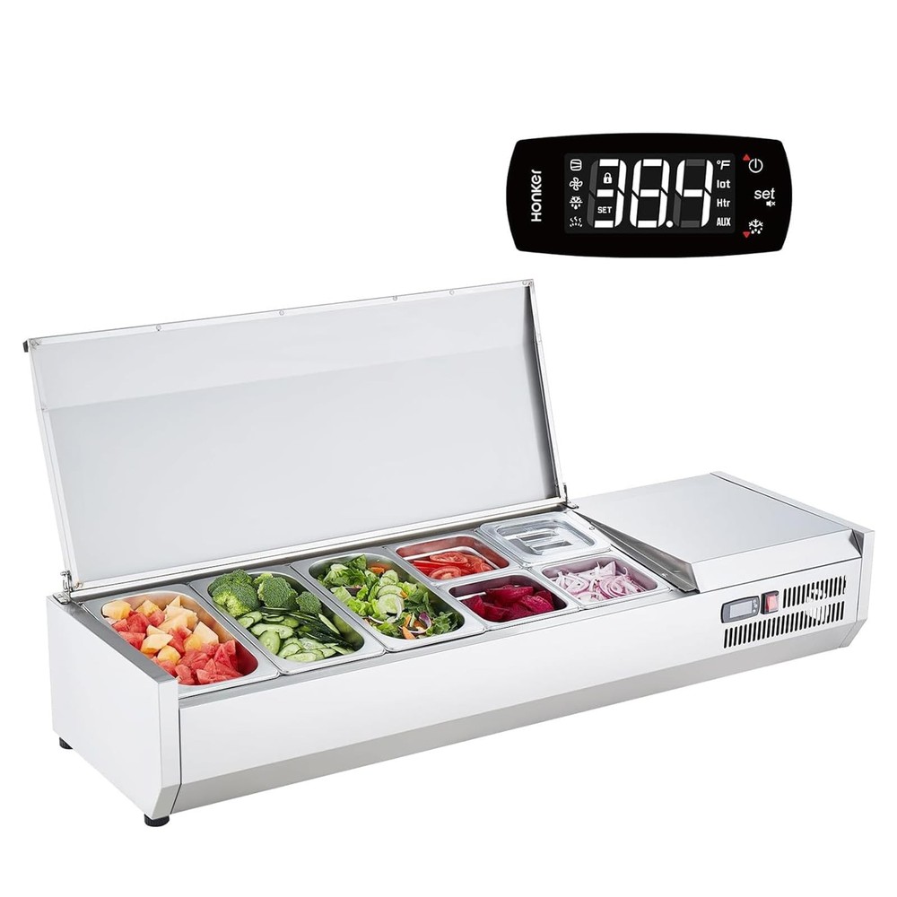 Commercial Desktop Condiment Cooler Stainless Steel Prep Station 140W Compressor