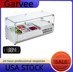 🔥38” Commercial Refrigerated Condiment Prep Station with Glass Guard, 130W Coun