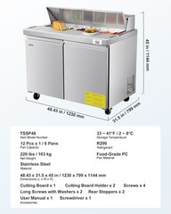 VEVOR Commercial Refrigerated Sandwich PrepWorktable Stainless Steel Double Door