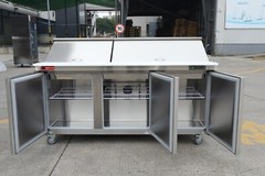 WESTLAKE 72′ Stainless Steel Food Prep Table Refrigerator 3-Door With 18 pans