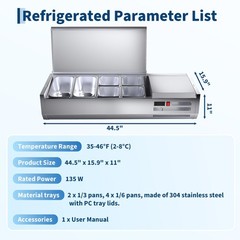 45″ Commercial Refrigerated Condiment Prep Station 135W R290 304SS ETL 35-46°F