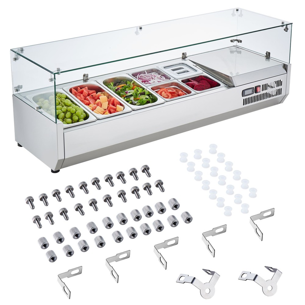 Uimoso Countertop Refrigerated Salad and Pizza Prep Station with Glass Guard