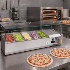 47″ Refrigerated Condiment Prep Station with 5 x 1/4 GN Pans 35-50°F for Salad