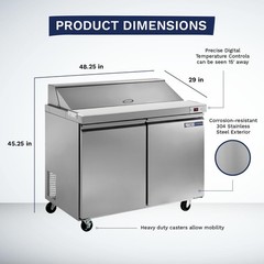 Kratos Commercial Refrigerator, 48″W Sandwich and Salad Prep Table with 2 Doors,