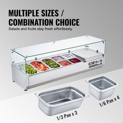 VEVOR 55″ Countertop Refrigerated Salad Pizza Prep Station 140 W Glass Guard ETL