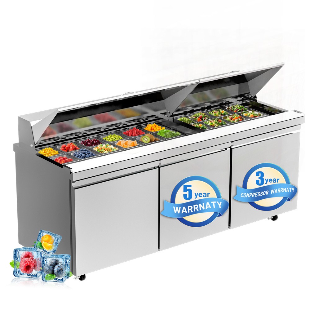 Salad Sandwich Prep Table 72” Refrigerated Prep Table 30 Pans Stainless Steel