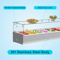 48” Stainless Steel Sandwich Prep Table Glass Cover Refrigerated Counter