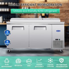 67″ Double Door Stainless Steel Commercial Refrigerated Salad Pizza Prep Table