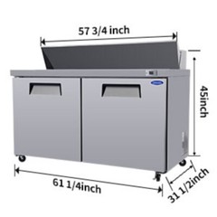 60″ Commercial Refrigerators Sandwich & Salad Prep Table w/Cutting Board 18Cu.Ft