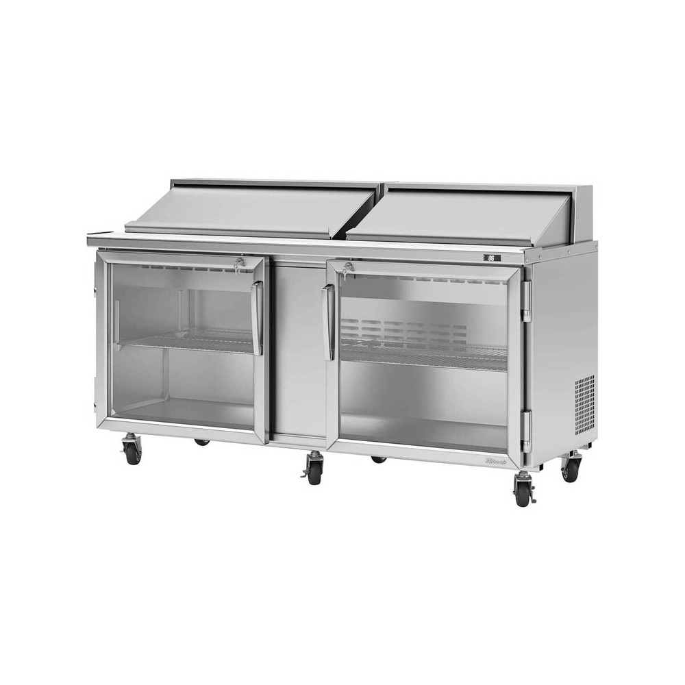 Turbo Air PST-72-G-N 72″ Two Section Sandwich / Salad Prep Table w/ 2 Glass D…