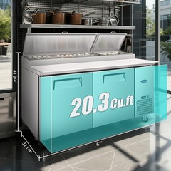 67″ Commercial Pizza-Sandwich Prep Table Refrigerator 2 Door,20.3Cuft Stainless