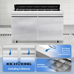 Salad Sandwich Prep Table 48” Commercial Counter 2 Door 12 Pans Stainless Steel