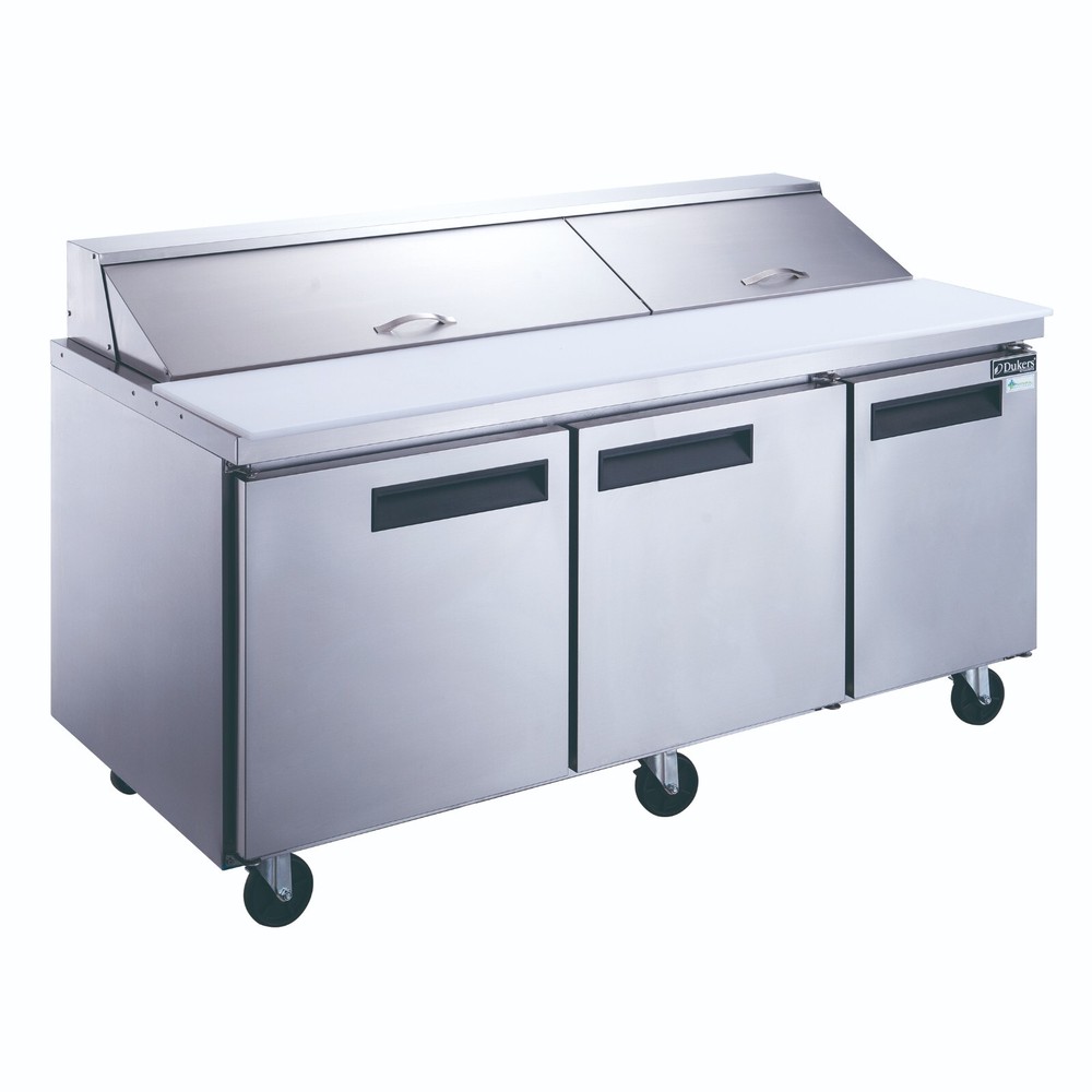 DUKERS DSP72-18-S3, 3-Door 72″ SANDWICH PREP 18 OF 1/6 PANS ON TOP REFRIGERATOR
