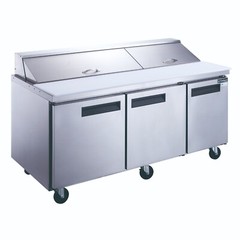 DUKERS DSP72-18-S3, 3-Door 72″ SANDWICH PREP 18 OF 1/6 PANS ON TOP REFRIGERATOR