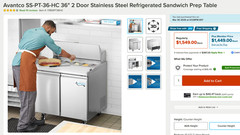 Avantco Sandwich Prep Table, 36″ with self closing doors and cutting top