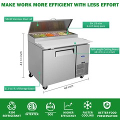 44″ Commercial Pizza Prep Table with a Built-in Refrigerator ETL Certified 11ft³