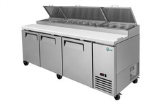 93″ Commercial Pizza Prep Table w/ 31Cu.Ft Built-in Refrigerator & Cold Storage