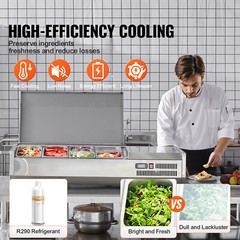 VEVOR 48″ Countertop Condiment Refrigerated Salad Prep Station w/Stainless Guard