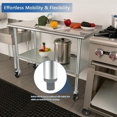 HARDURA NSF-Certified Stainless Steel Prep Table 24×48″ with Wheels & Backsplash