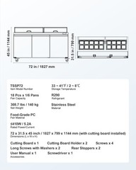 VEVOR 72″ Commercial Refrigerated Sandwich Prep Workable 3 Door Stainless Steel