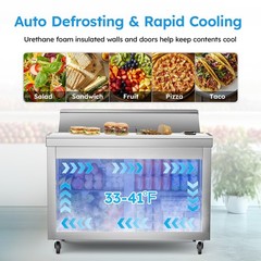 48″ Mega Top Sandwich Prep Table Fridge 2 Door Food Bain Marie Cooler, 12 Pans