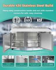 69” Commercial Refrigerated Pizza Prep Table 2 Door Stainless Steel 20.8 cu.ft.