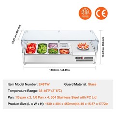 Uimoso Countertop Refrigerated Salad and Pizza Prep Station withGuard, 135 W ETL