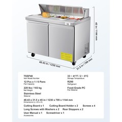 Uimoso 48″ Sandwich Prep Double Door Refrigerated Salad Prep Station with 12 Pan