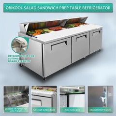 72″ Commercial Prep Table Refrigerator 3 Door 21 Cu.ft Stainless Steel Mega Top