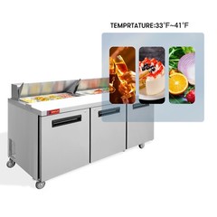 Salad Sandwich Prep Table, WESTLAKE 72″ 3 Door Refrigerated Prep Table, 18 Pans