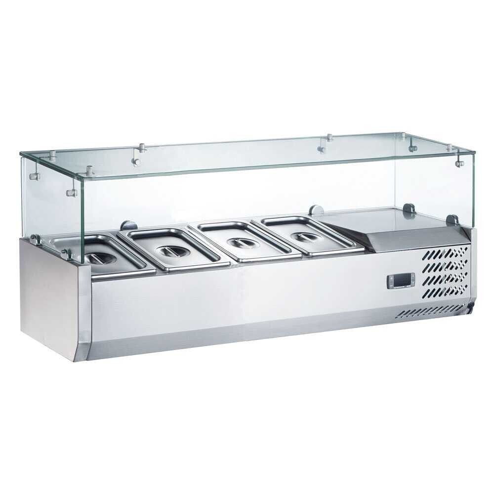 48″ Refrigerated Countertop Salad Bar, Glass Topping Rail, 4 Pans
