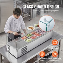 VEVOR 55″ Countertop Refrigerated Salad Pizza Prep Station 140 W Glass Guard ETL