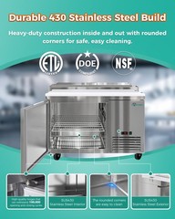 48” Commercial Refrigerated Pizza Prep Table 1 Door Stainless Steel 12.8 cu.ft.