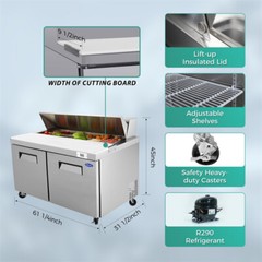60″ Commercial Refrigerators Sandwich & Salad Prep Table 2-Door With 16 Pans