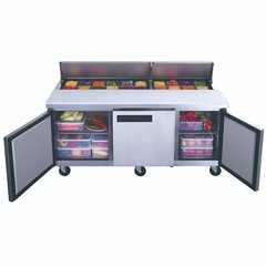 DUKERS DSP72-18-S3, 3-Door 72″ SANDWICH PREP 18 OF 1/6 PANS ON TOP REFRIGERATOR