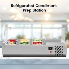 40 Inch Refrigerated Condiment Prep Station 130W with 1*1/3 Pan & 4*1/6 Pans ETL
