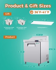 28” Commercial Refrigerated Salad Sandwich Prep Table Single Door 7.4 cu.ft.