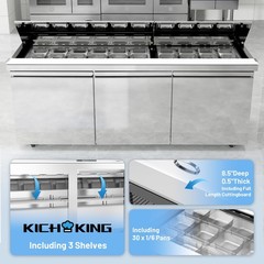 Commercial Refrigerator Salad Sandwich Prep Table 3 Doors Restaurant W/30 Pans