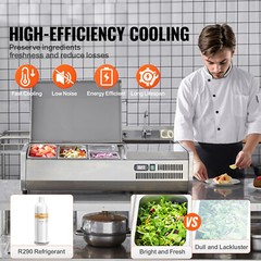 VEVOR 40″ Countertop Refrigerated Salad Pizza Prep Station Stainless Cover ETL