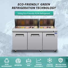72″ Sandwich Prep Table Commercial Salad Food Refrigerator 3-Door ETL Certified