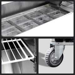 Stainless Steel 60″ 2-Door Salad Sandwich Prep Table Refrigerator 16 Pans