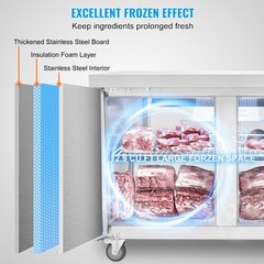 VEVOR 48″ Commercial Frozen Refrigerator Sandwich & Salad Prep Table 12.9 Cu. Ft