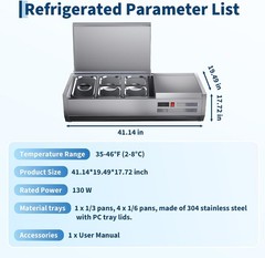 130W Countertop Refrigerated Condiment Prep Station 35-46F Digital Auto Defrost