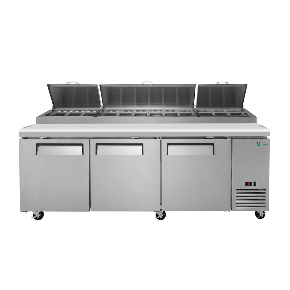 Commercial 93” Refrigerated Pizza Prep Table 3 Door Stainless Steel 31 cu.ft.