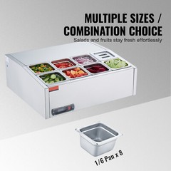 VEVOR 27.5″ Countertop Refrigerated Condiment Salad Pizza Prep Station 140 W ETL